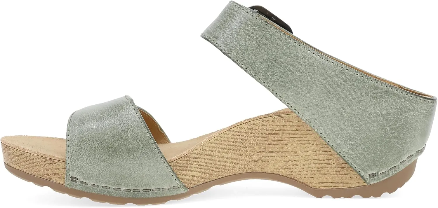 Dansko Tanya Slip-On Wedge Sandal for Women – Cushioned, Contoured Footbed for All-Day Comfort and Support – Hook & Loop Strap with Buckle Detail – Lightweight Rubber Outsole