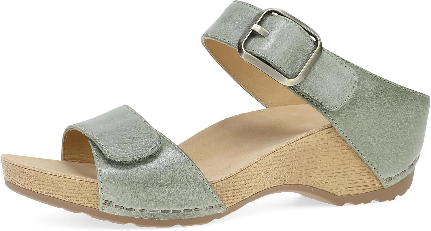 Dansko Tanya Slip-On Wedge Sandal for Women – Cushioned, Contoured Footbed for All-Day Comfort and Support – Hook & Loop Strap with Buckle Detail – Lightweight Rubber Outsole