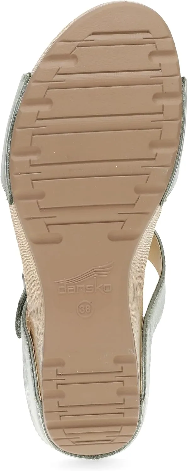 Dansko Tanya Slip-On Wedge Sandal for Women – Cushioned, Contoured Footbed for All-Day Comfort and Support – Hook & Loop Strap with Buckle Detail – Lightweight Rubber Outsole