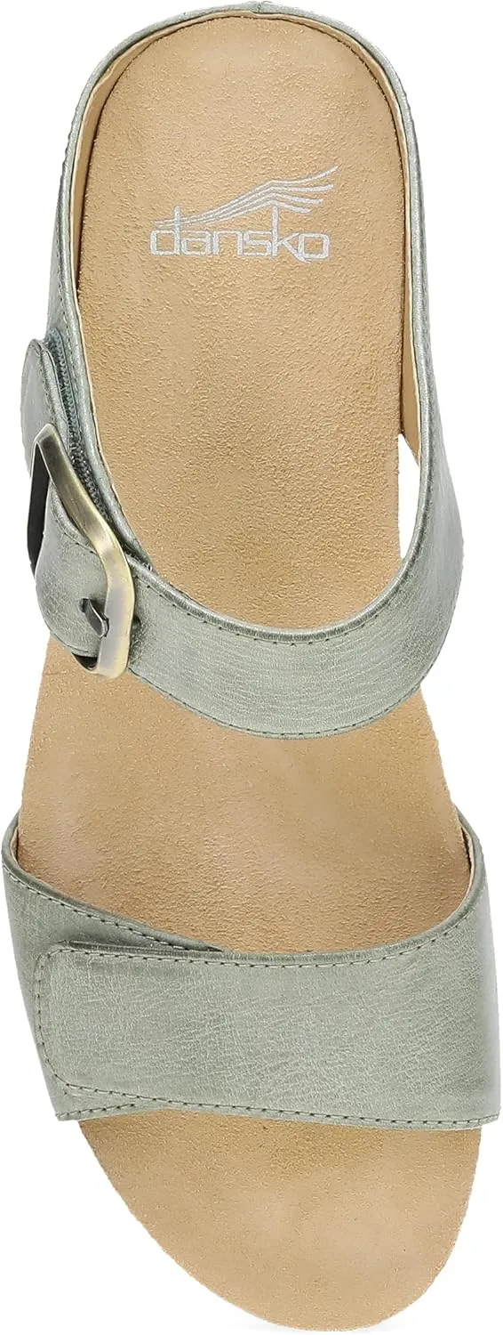 Dansko Tanya Slip-On Wedge Sandal for Women – Cushioned, Contoured Footbed for All-Day Comfort and Support – Hook & Loop Strap with Buckle Detail – Lightweight Rubber Outsole