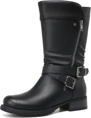 DECARSDZ Women's Mid-Calf Boots Fall Low Heel Fashion Ladies Combat Motorcycle Boots