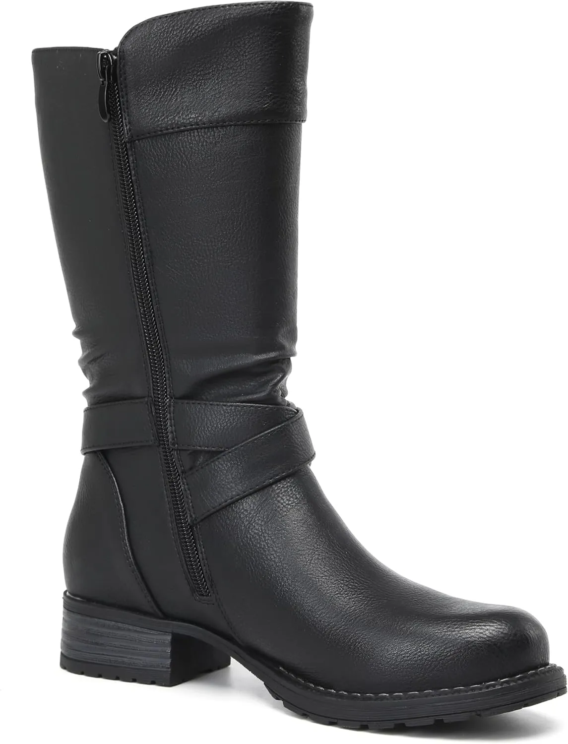 DECARSDZ Women's Mid-Calf Boots Fall Low Heel Fashion Ladies Combat Motorcycle Boots