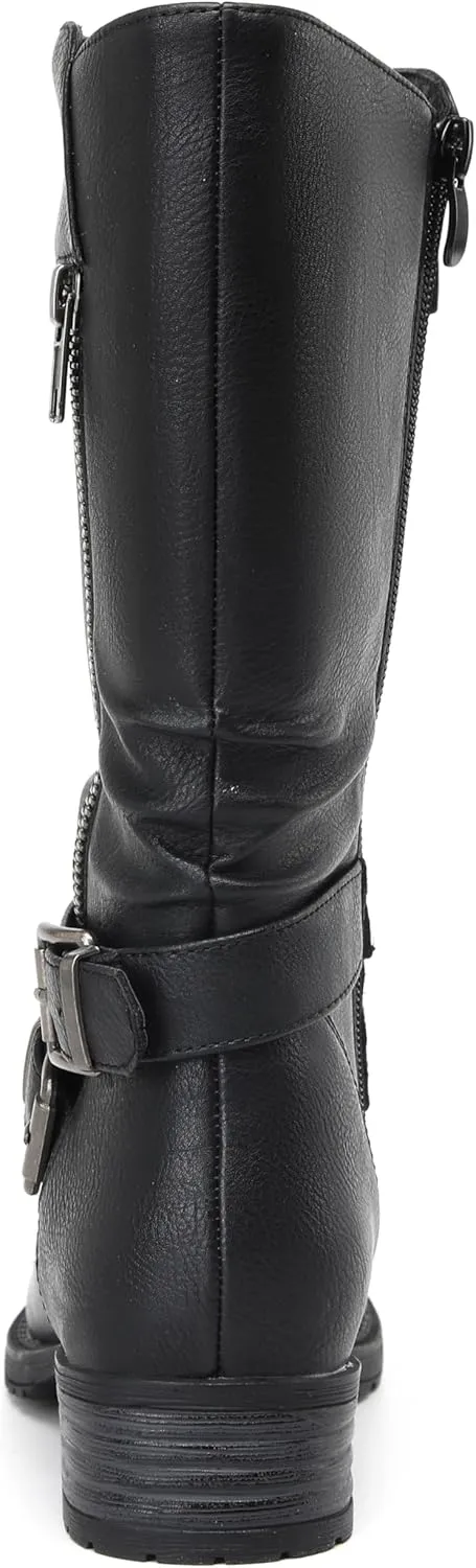 DECARSDZ Women's Mid-Calf Boots Fall Low Heel Fashion Ladies Combat Motorcycle Boots