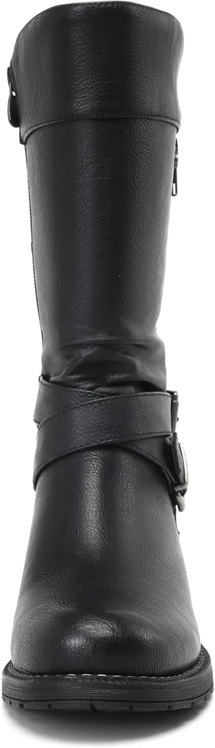 DECARSDZ Women's Mid-Calf Boots Fall Low Heel Fashion Ladies Combat Motorcycle Boots