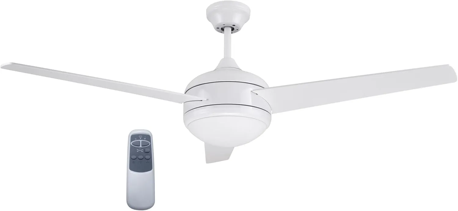 Design House 156513-WHT Treviento LED 52-inch Contemporary Indoor Ceiling Fan with LED Light Kit, 3-Blade, Reverse Airflow, Remote Control, White