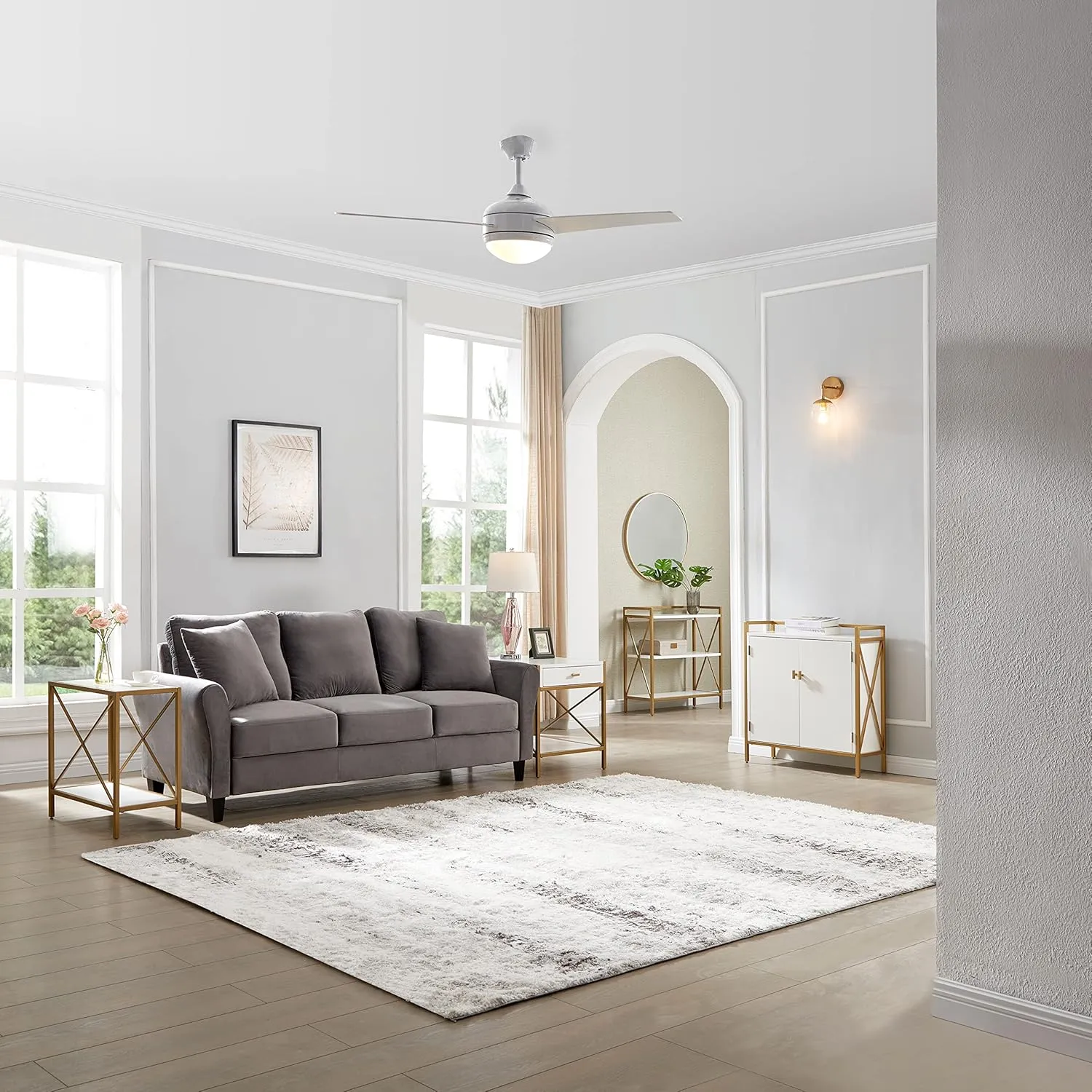 Design House 156513-WHT Treviento LED 52-inch Contemporary Indoor Ceiling Fan with LED Light Kit, 3-Blade, Reverse Airflow, Remote Control, White