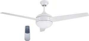 Design House 156513-WHT Treviento LED 52-inch Contemporary Indoor Ceiling Fan with LED Light Kit, 3-Blade, Reverse Airflow, Remote Control, White