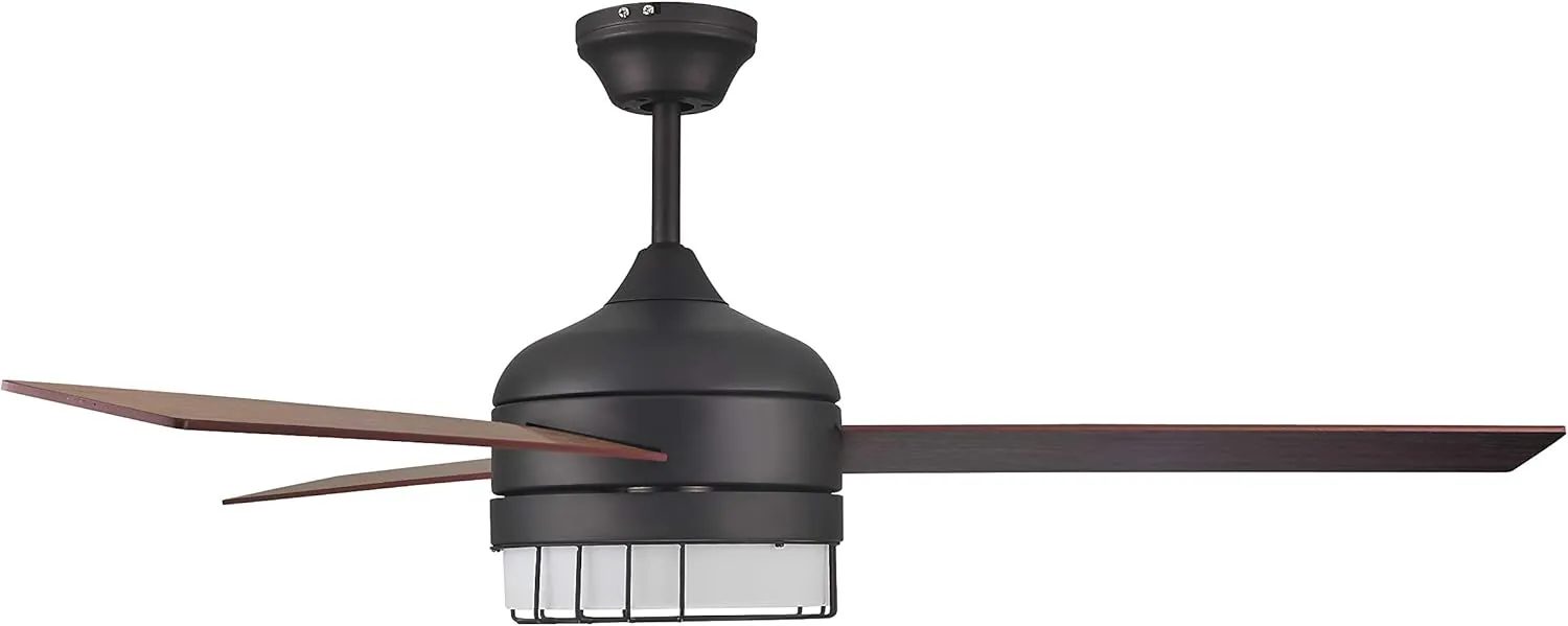 Design House 157347 Ajax Industrial Modern Indoor Ceiling Fan with LED Light Kit, 3-Blades, Reverse Airflow, Wall Control, 52-inch, Oil Rubbed Bronze
