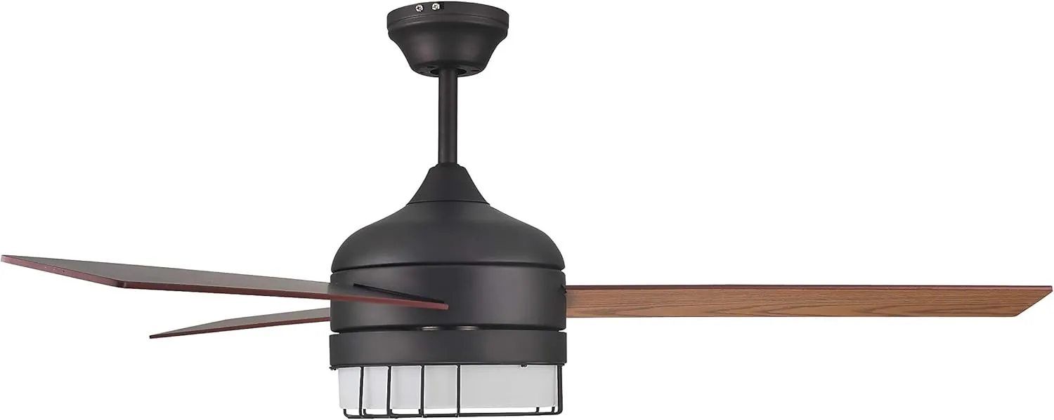 Design House 157347 Ajax Industrial Modern Indoor Ceiling Fan with LED Light Kit, 3-Blades, Reverse Airflow, Wall Control, 52-inch, Oil Rubbed Bronze