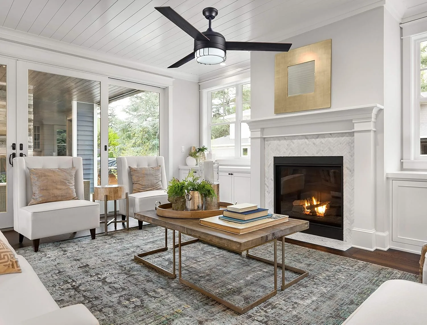 Design House 157347 Ajax Industrial Modern Indoor Ceiling Fan with LED Light Kit, 3-Blades, Reverse Airflow, Wall Control, 52-inch, Oil Rubbed Bronze