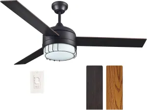 Design House 157347 Ajax Industrial Modern Indoor Ceiling Fan with LED Light Kit, 3-Blades, Reverse Airflow, Wall Control, 52-inch, Oil Rubbed Bronze