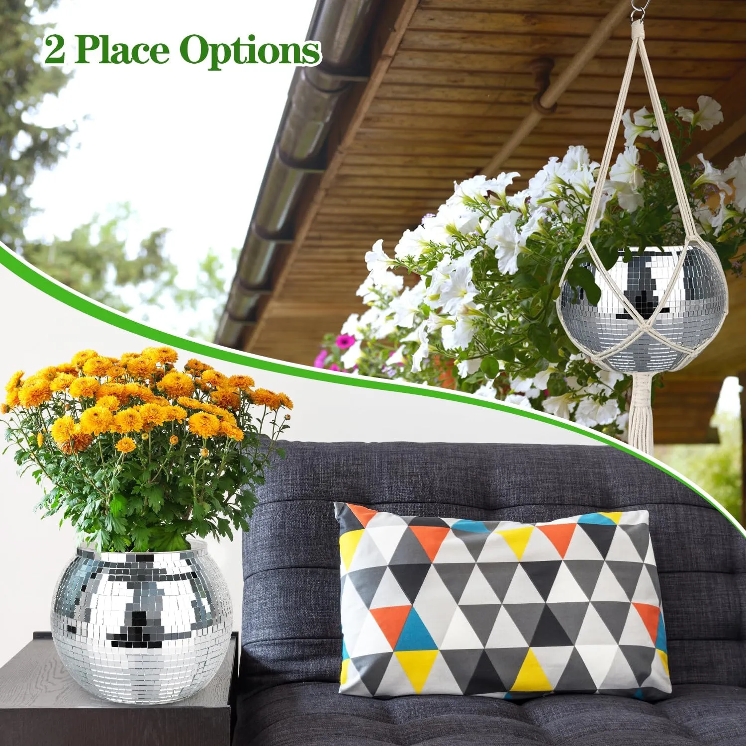 Disco Ball Planter, 1pcs 9” Silver Disco Ball Planter, Disco Ball Plant Hanger with Hanging Rope, Hanging Chain, Hook, Circle and Extra Mirror Pieces(9" Silver, 1pcs)