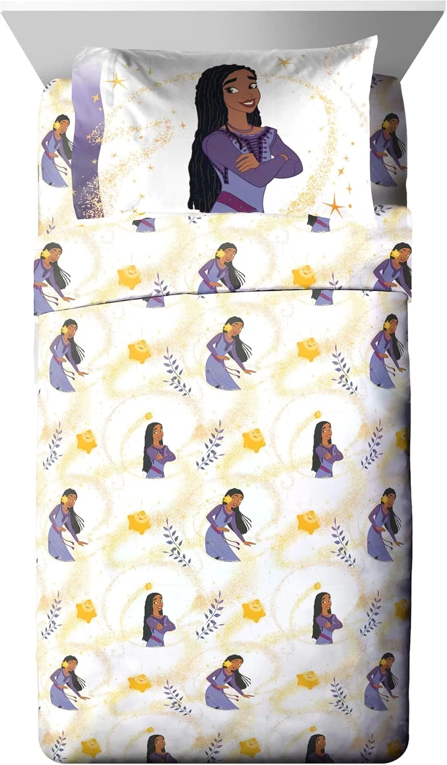 Disney Wish Full Comforter Set - 7 Piece Bed Set Includes Sheet Set & Pillow Covers - Super Soft Kids Bedding Features Asha, Valentino & Star