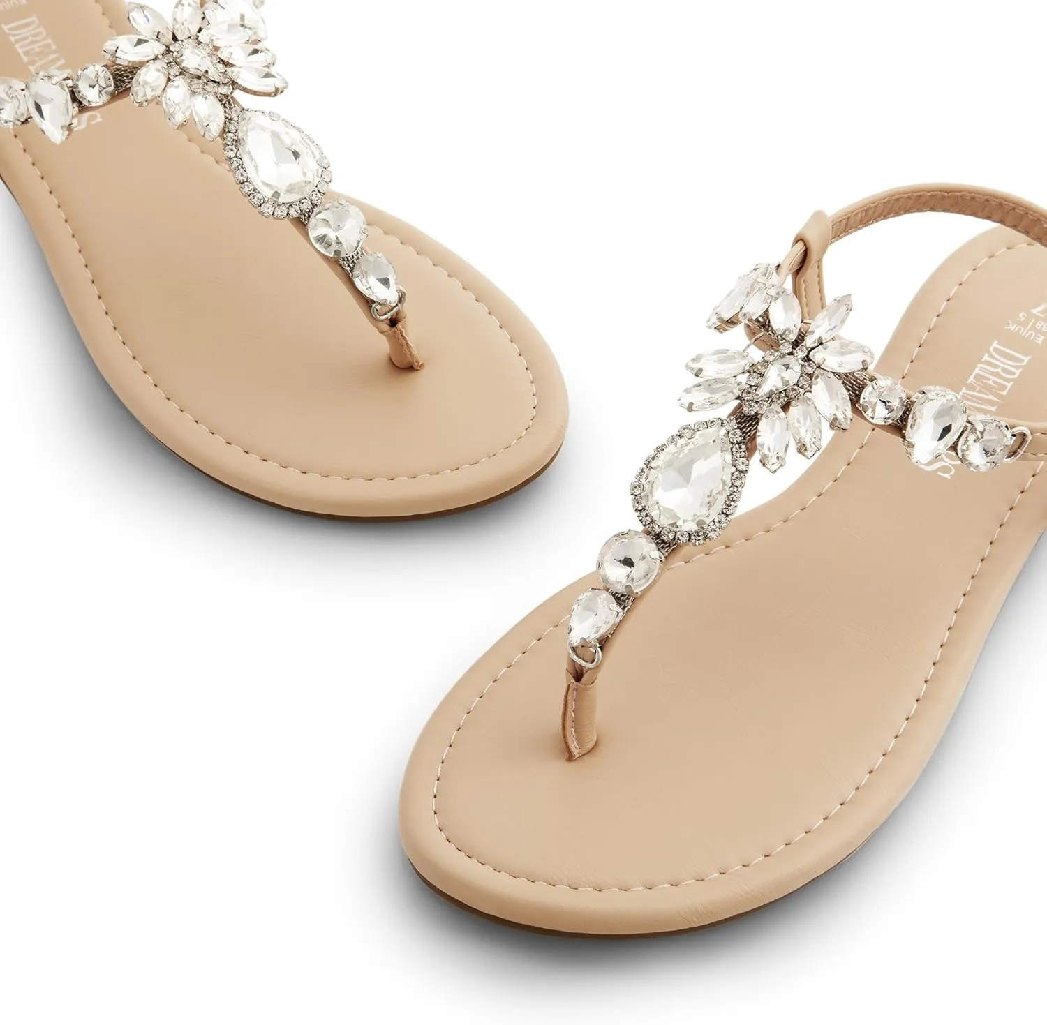 DREAM PAIRS Flat Sandals for Women Dressy Rhinestone T-Strap Thong Flat Sandals for Summers Dress Beach