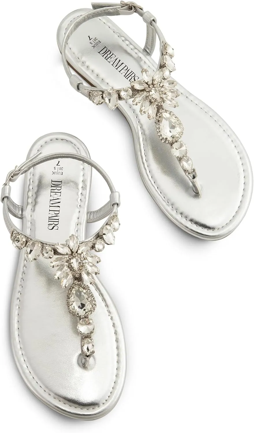 DREAM PAIRS Flat Sandals for Women Dressy Rhinestone T-Strap Thong Flat Sandals for Summers Dress Beach