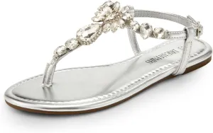 DREAM PAIRS Flat Sandals for Women Dressy Rhinestone T-Strap Thong Flat Sandals for Summers Dress Beach