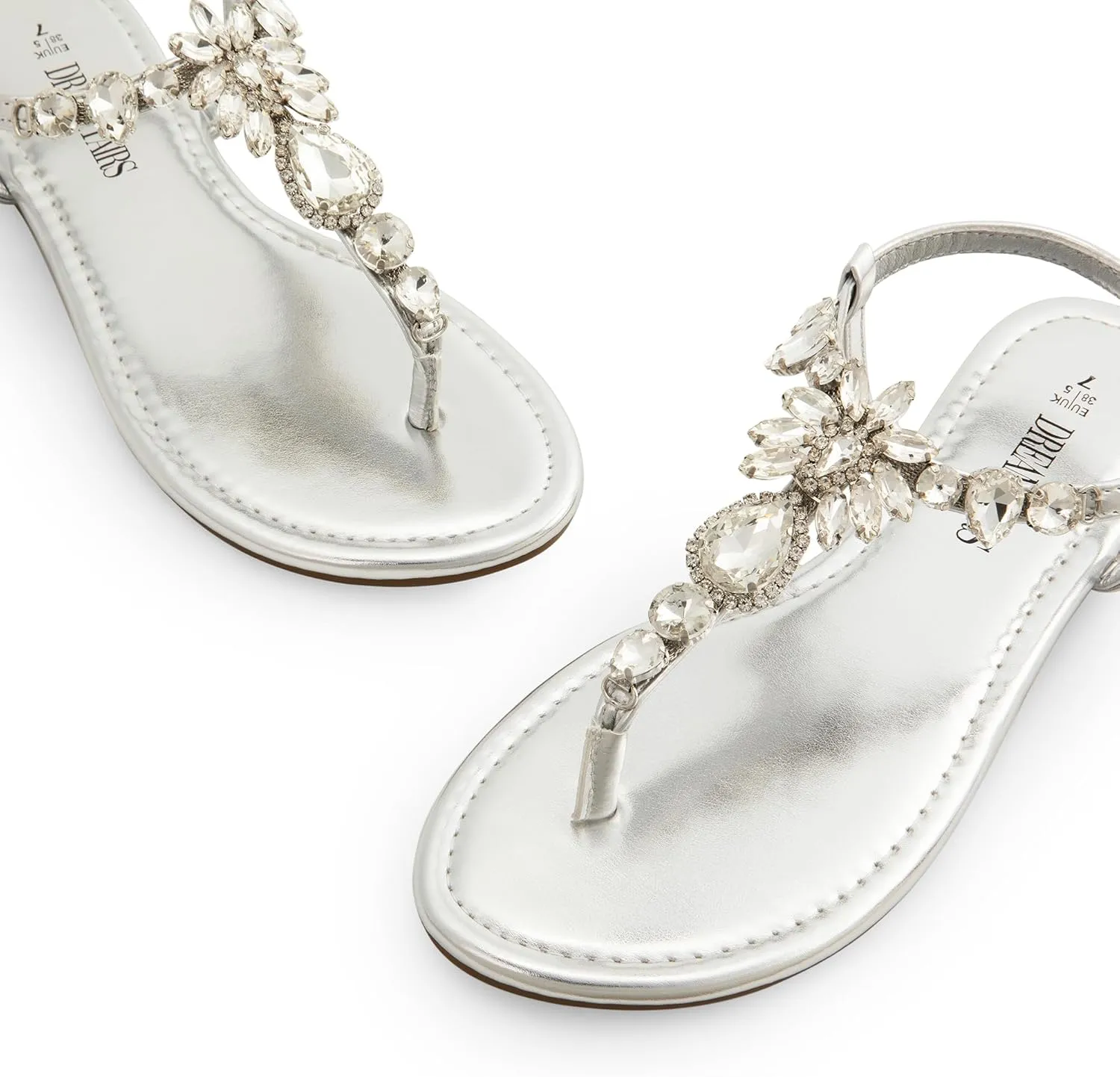 DREAM PAIRS Flat Sandals for Women Dressy Rhinestone T-Strap Thong Flat Sandals for Summers Dress Beach