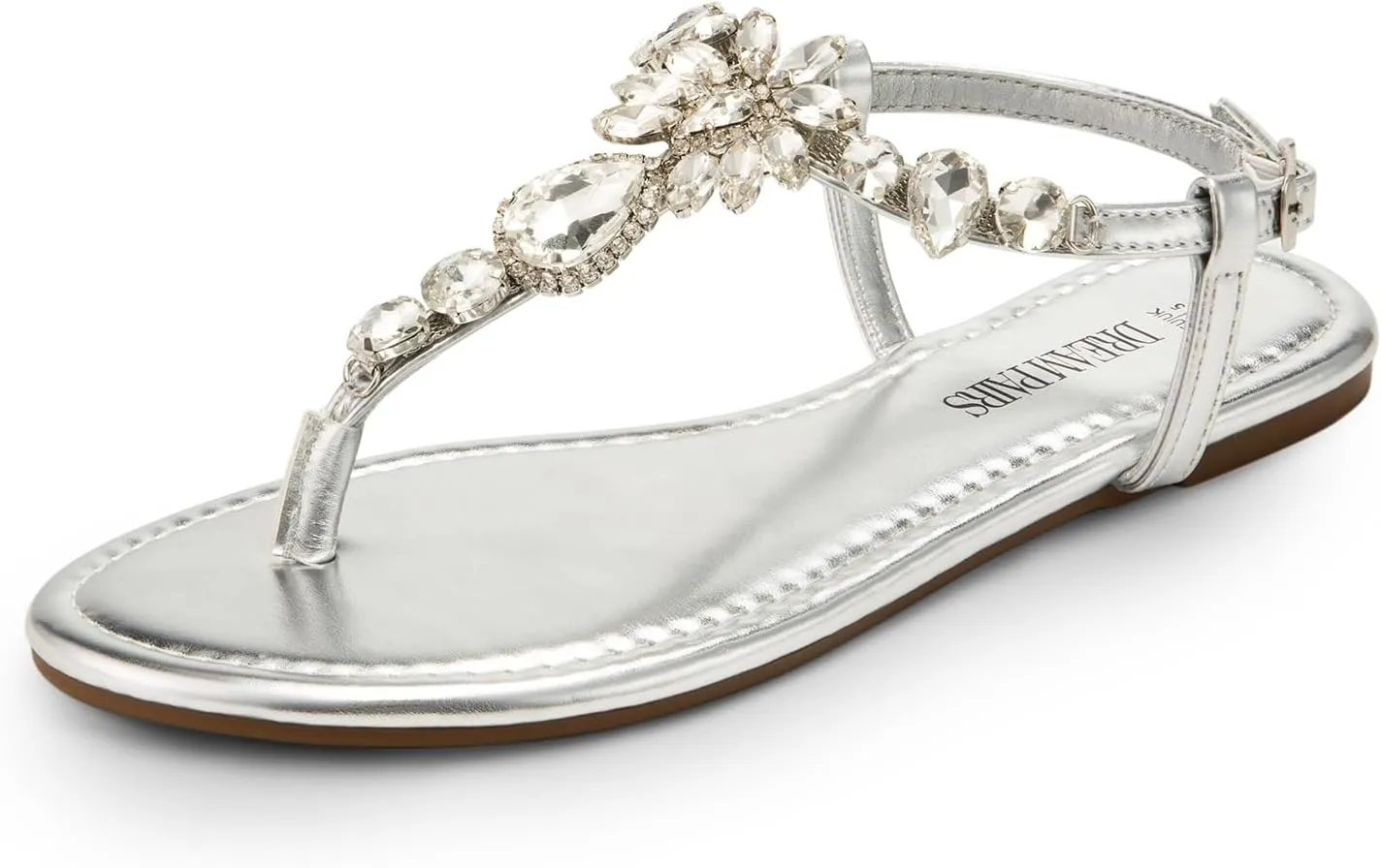 DREAM PAIRS Flat Sandals for Women Dressy Rhinestone T-Strap Thong Flat Sandals for Summers Dress Beach