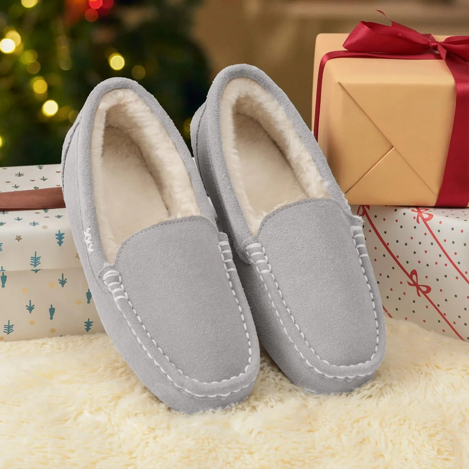 DREAM PAIRS Women's Fuzzy House Slippers Cozy Faux Fur Micro Suede Moccasins Slip on Loafer Shoes for Indoor and Outdoor