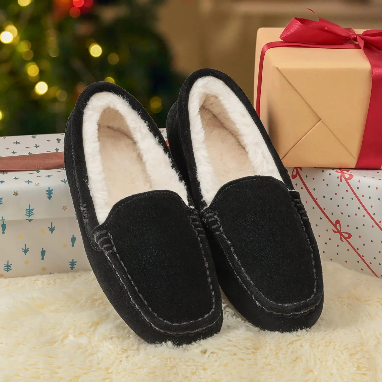 DREAM PAIRS Women's Fuzzy House Slippers Cozy Faux Fur Micro Suede Moccasins Slip on Loafer Shoes for Indoor and Outdoor