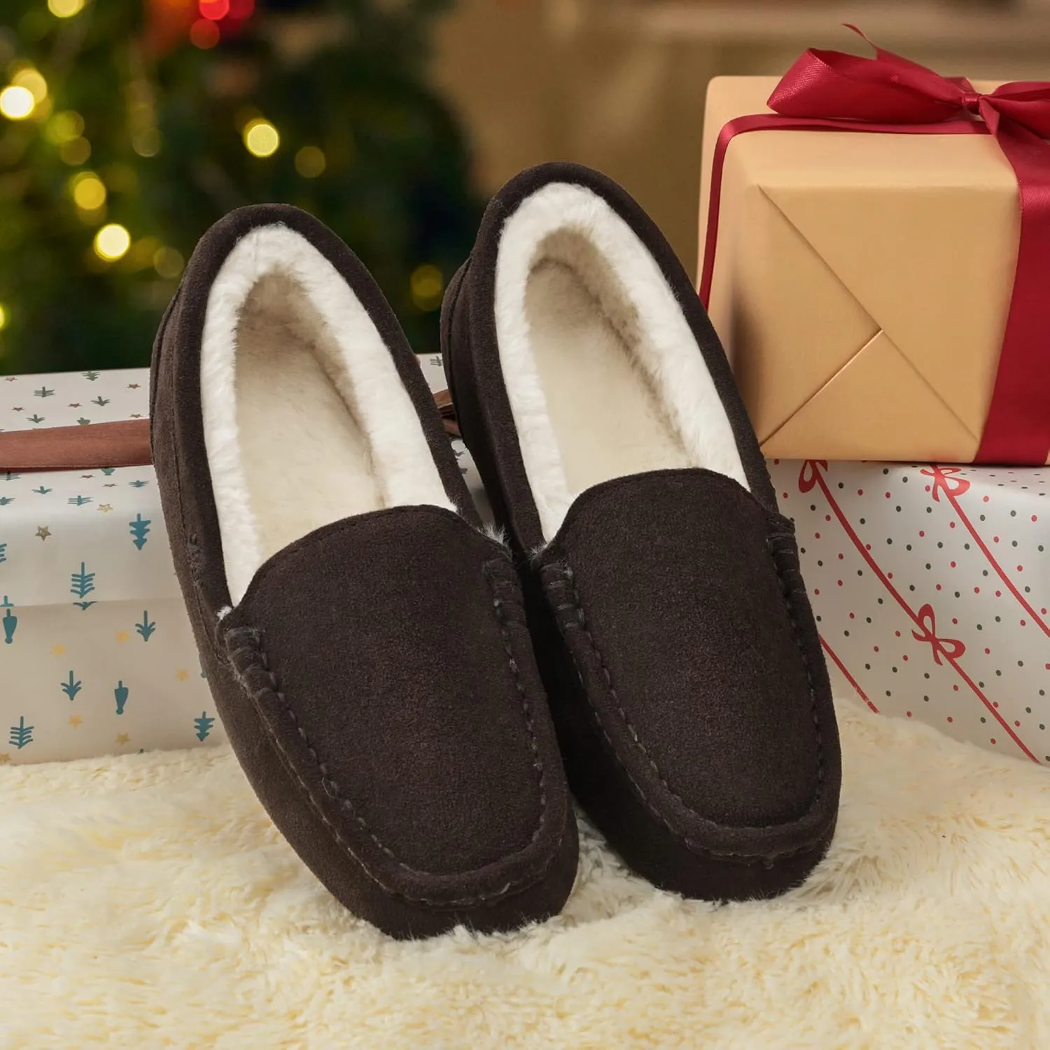 DREAM PAIRS Women's Fuzzy House Slippers Cozy Faux Fur Micro Suede Moccasins Slip on Loafer Shoes for Indoor and Outdoor