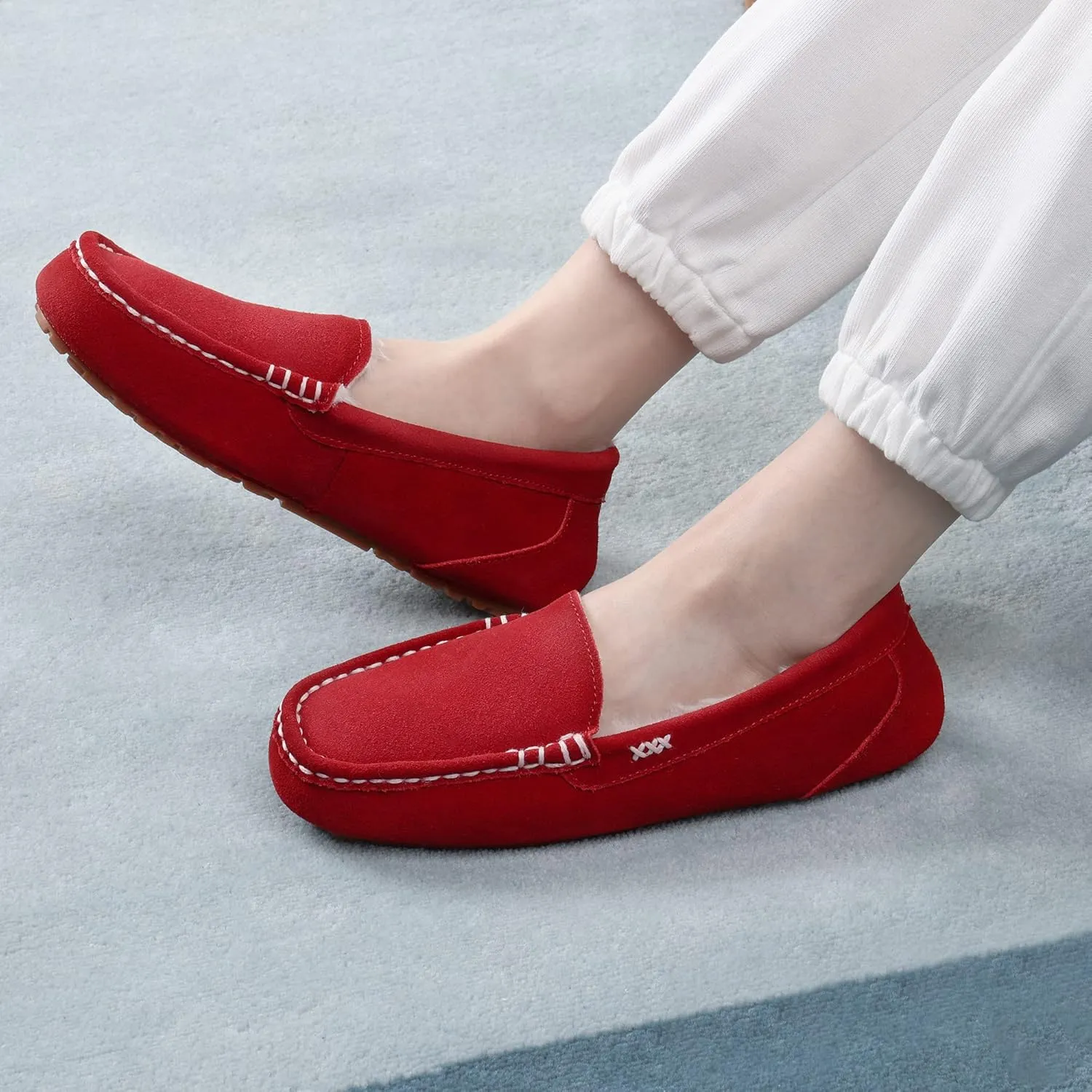 DREAM PAIRS Women's Fuzzy House Slippers Cozy Faux Fur Micro Suede Moccasins Slip on Loafer Shoes for Indoor and Outdoor