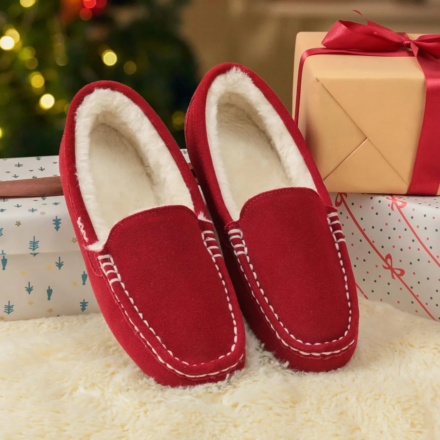 DREAM PAIRS Women's Fuzzy House Slippers Cozy Faux Fur Micro Suede Moccasins Slip on Loafer Shoes for Indoor and Outdoor