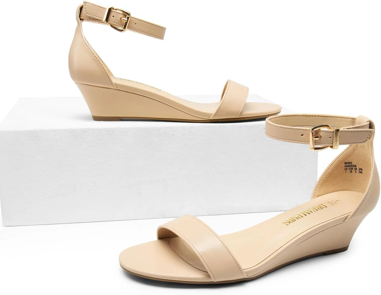 DREAM PAIRS Women's Ingrid Ankle Strap Low Wedge Sandal