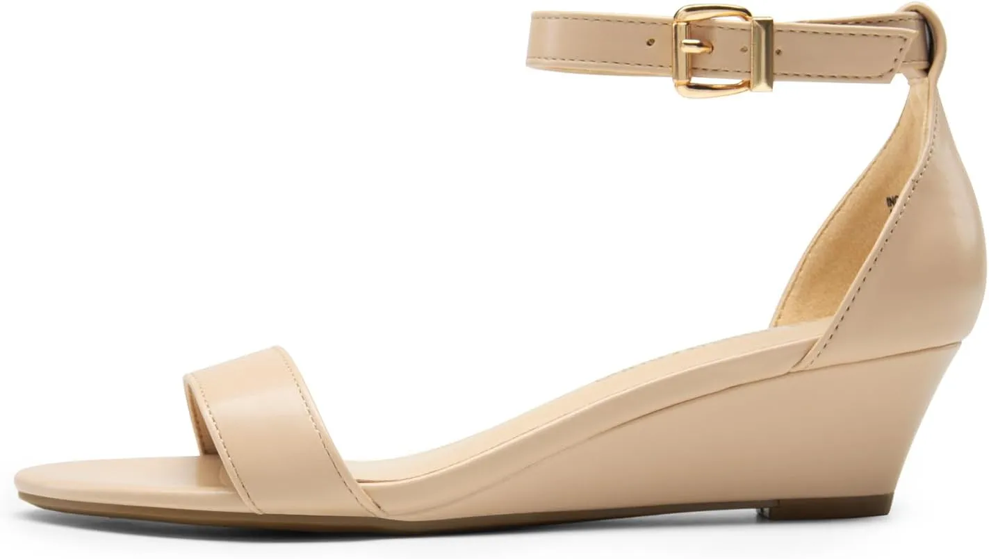DREAM PAIRS Women's Ingrid Ankle Strap Low Wedge Sandal