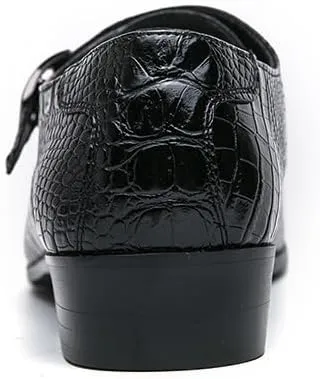 Dress Oxford Shoes for Men Slip On Pointed Burnished Toe Faux Leather Crocodile Print Monk Strap Block Heel Rubber Sole Low Top Non Slip Anti-Slip
