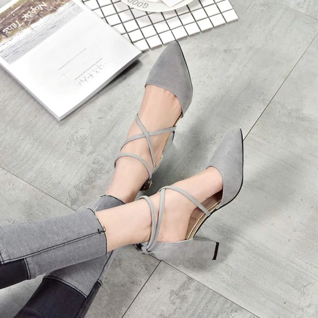 Dress Sandals Women Low Heel Ankle Strappy Closed Toe Elegant Ladies Formal Pumps Summer Work Office Shoes