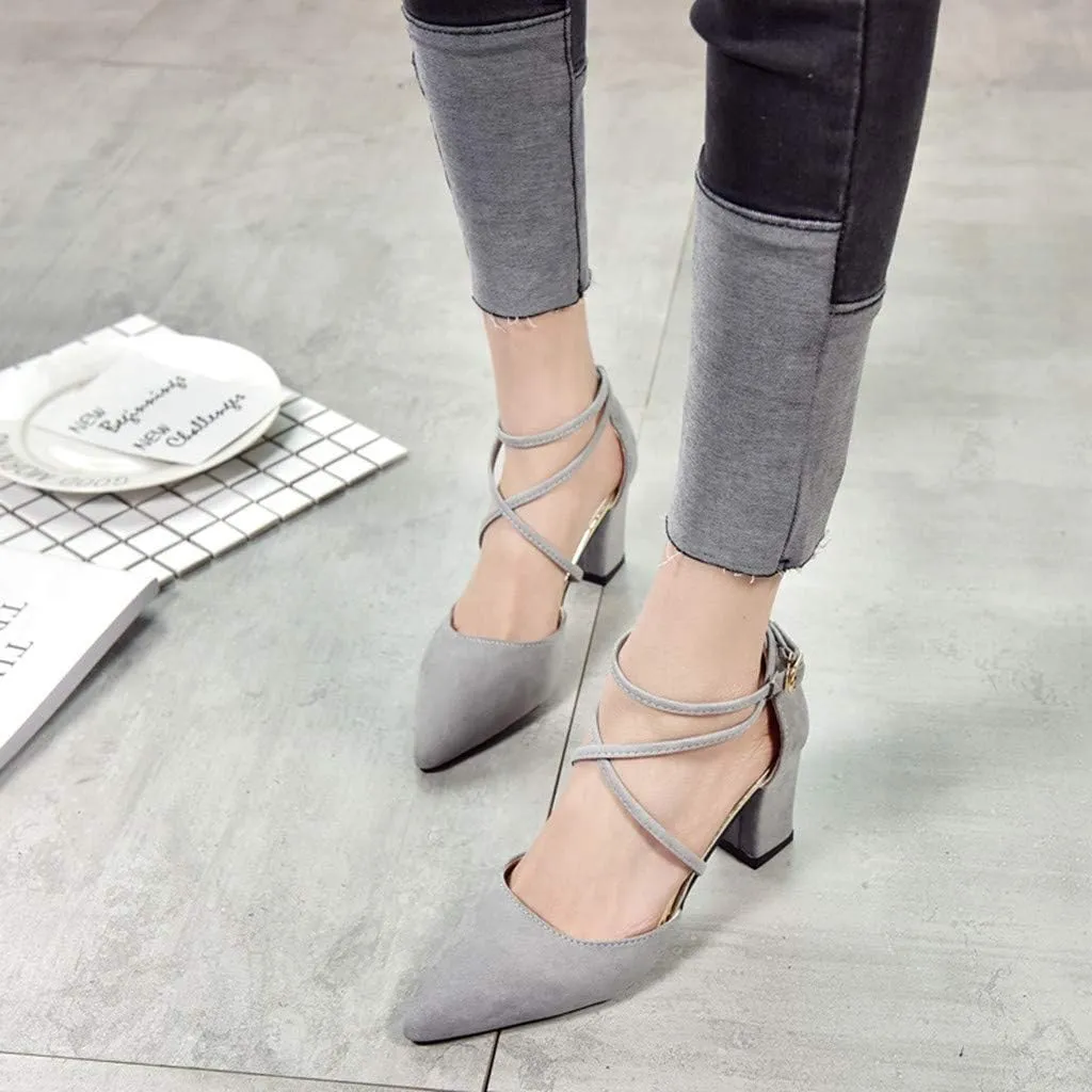 Dress Sandals Women Low Heel Ankle Strappy Closed Toe Elegant Ladies Formal Pumps Summer Work Office Shoes
