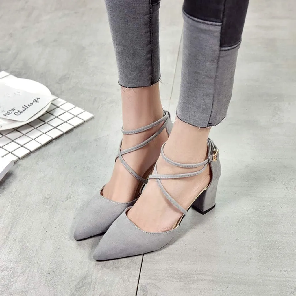 Dress Sandals Women Low Heel Ankle Strappy Closed Toe Elegant Ladies Formal Pumps Summer Work Office Shoes