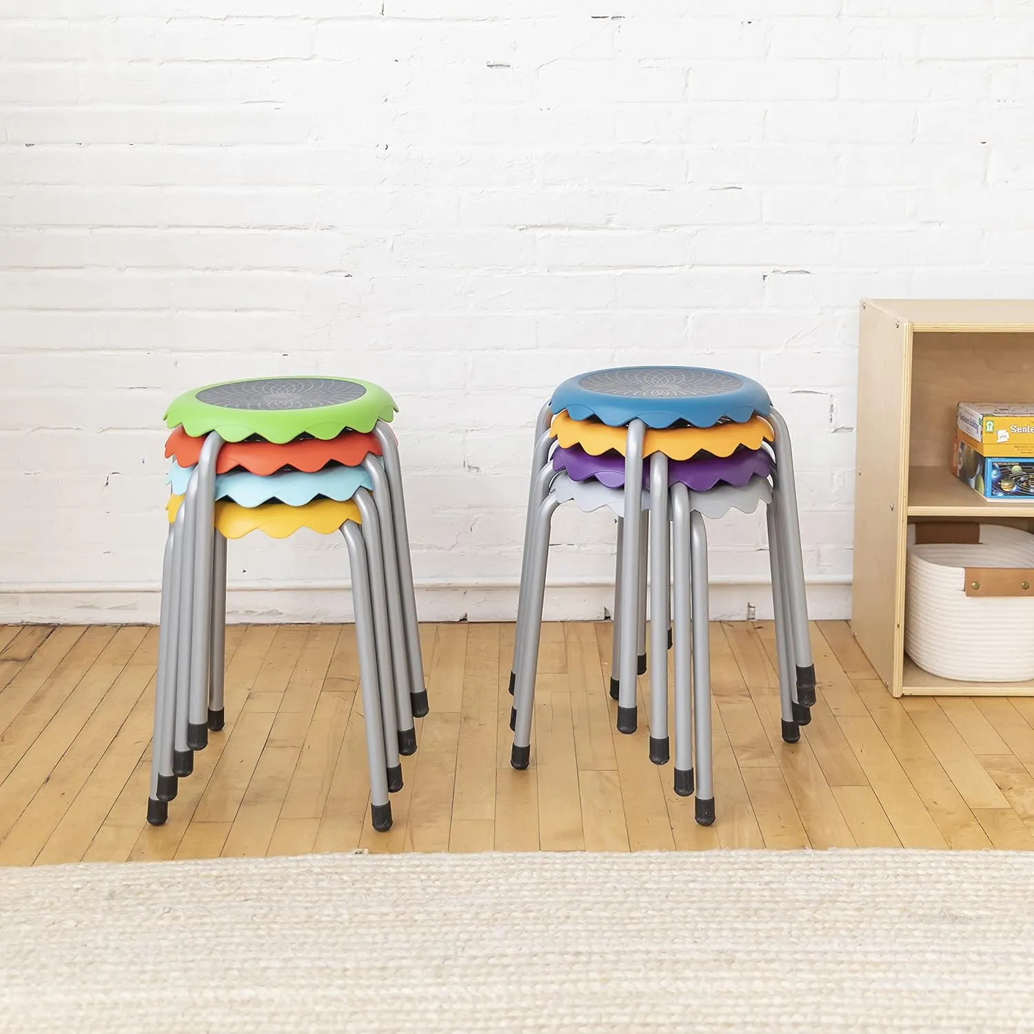 ECR4Kids Daisy Stackable Stool Set, Flexible Seating, Assorted, 8-Piece