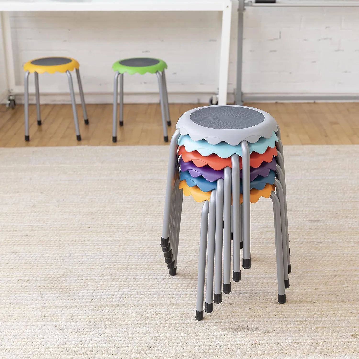 ECR4Kids Daisy Stackable Stool Set, Flexible Seating, Assorted, 8-Piece