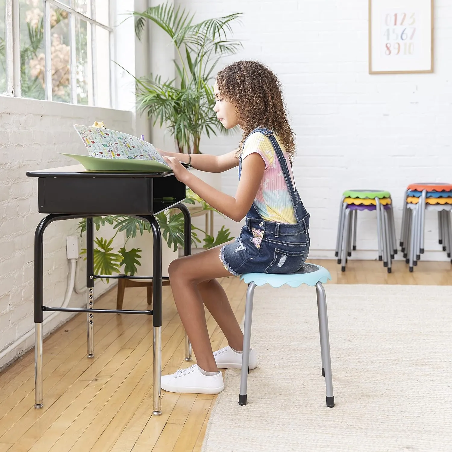 ECR4Kids Daisy Stackable Stool Set, Flexible Seating, Assorted, 8-Piece