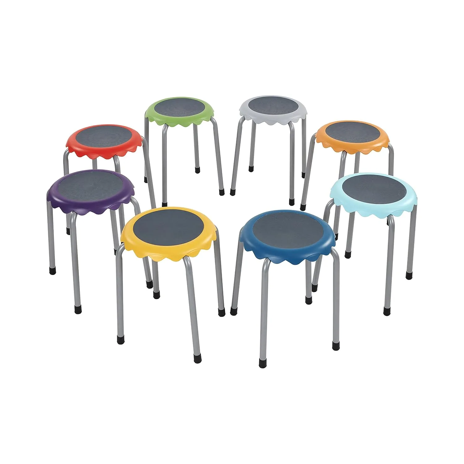 ECR4Kids Daisy Stackable Stool Set, Flexible Seating, Assorted, 8-Piece