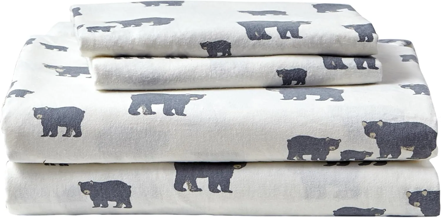 Eddie Bauer - Queen Sheets, Cotton Flannel Bedding Set, Brushed for Extra Softness, Cozy Home Decor (Bear Family, Queen)