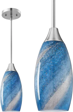 EDISHINE Pendant Light Fixtures, Handcrafted Art Glass Hanging Light with Brushed Nickel Finished, E26 Socket, Adjustable Cord Glass Pendant Light for Kitchen, Bathroom, Hallway, Bar