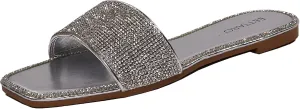 EETTARO Women's Glitter Shiny Slide Sandals Sparkle Fancy Flat Slippers Slip-on Jeweled Shoes
