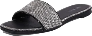 EETTARO Women's Glitter Shiny Slide Sandals Sparkle Fancy Flat Slippers Slip-on Jeweled Shoes