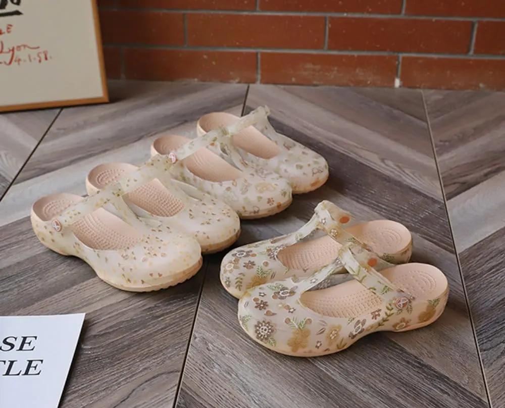 Elegant Transparent Non-Slip Clogs for Women - Comfortable Indoor/Outdoor Garden Sandals, Brown