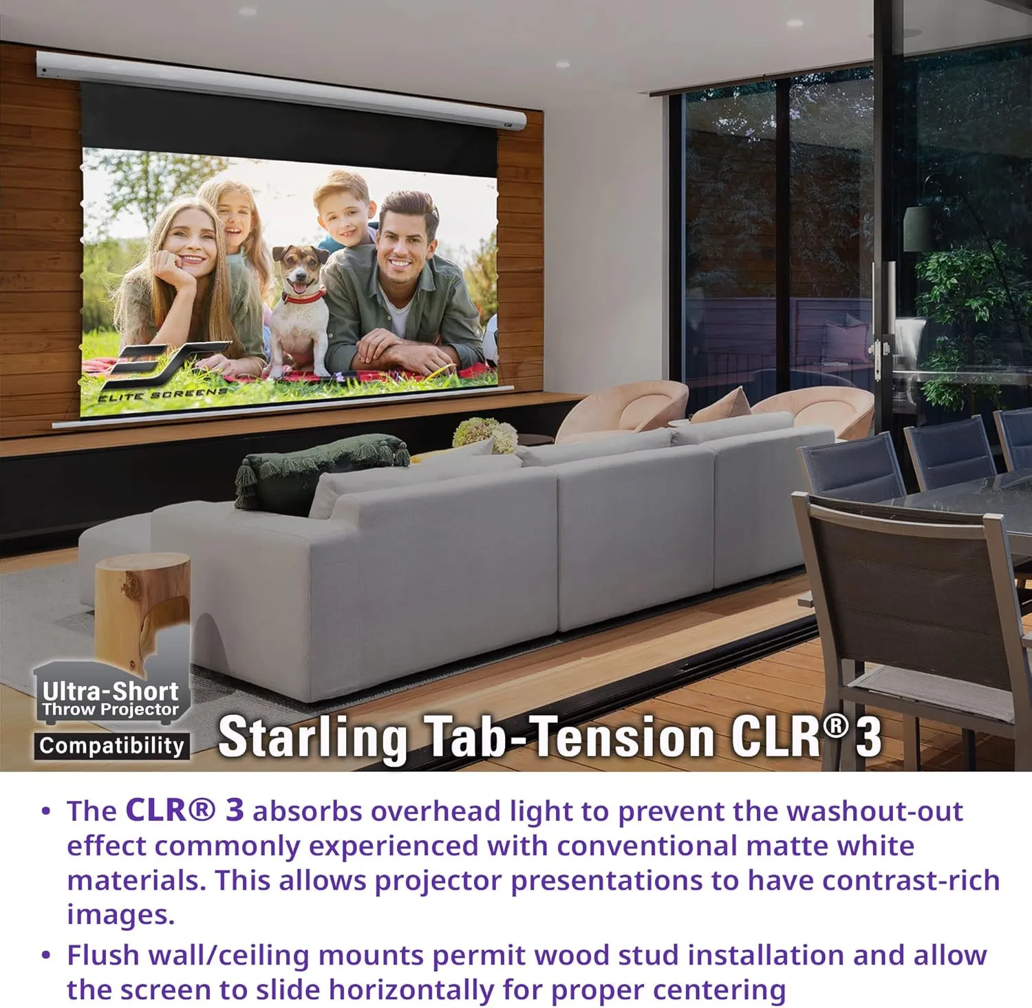 Elite Screens Starling Tab-Tension CLR® 3 Series (2024 Upgraded), 121 INCH Diag.16:9 Ceiling Ambient Light Rejecting (CLR/ALR) Electric Wall/Ceiling Retractable Projector Screen, STT121XH2-CLR3