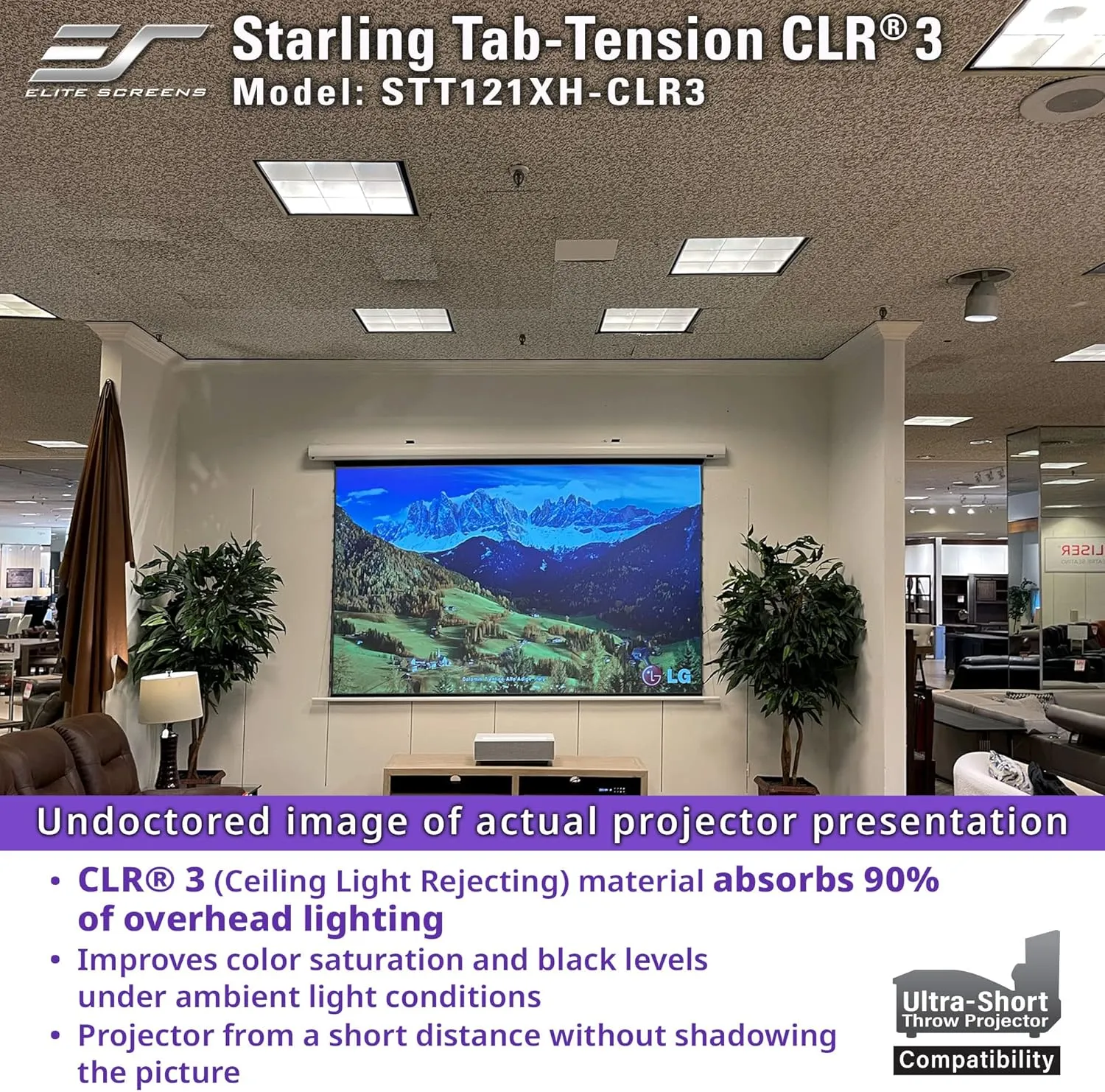Elite Screens Starling Tab-Tension CLR® 3 Series (2024 Upgraded), 121 INCH Diag.16:9 Ceiling Ambient Light Rejecting (CLR/ALR) Electric Wall/Ceiling Retractable Projector Screen, STT121XH2-CLR3