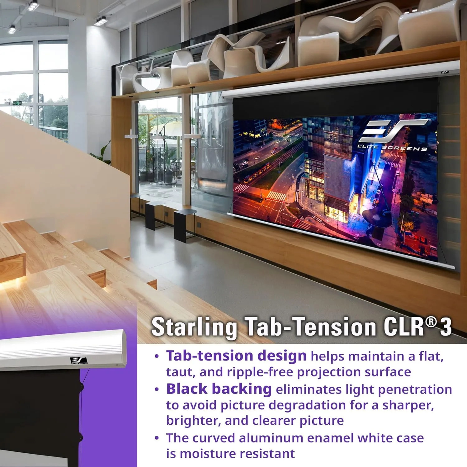 Elite Screens Starling Tab-Tension CLR® 3 Series (2024 Upgraded), 121 INCH Diag.16:9 Ceiling Ambient Light Rejecting (CLR/ALR) Electric Wall/Ceiling Retractable Projector Screen, STT121XH2-CLR3