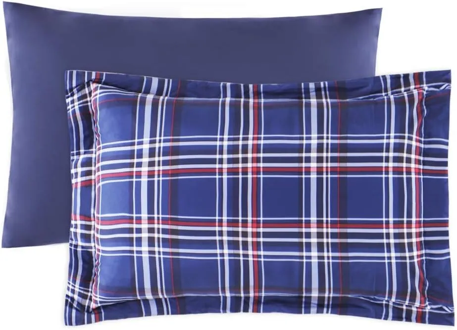 EMME Twin Comforter Set Bed in a Bag Plaid, 5 Piece Navy Blue Bedding Sets Twin Size with Sheets, Twin XL Comforter, Pillowcase&Sham, Soft Down Alternative Bed Set for All Season