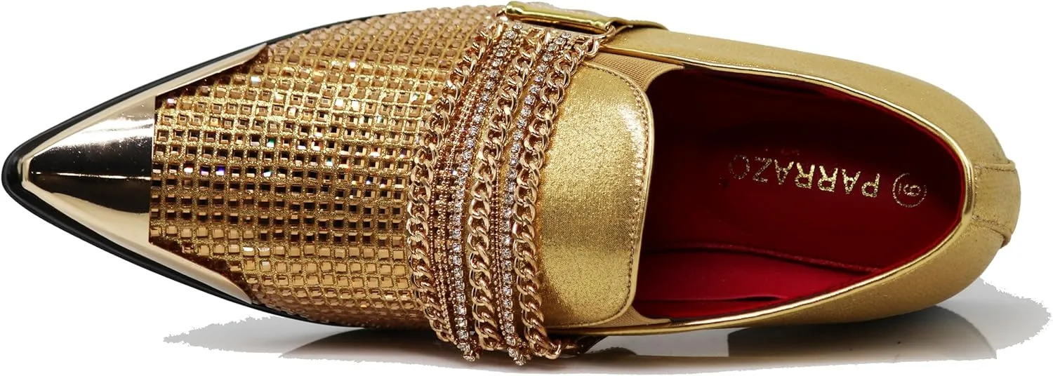 Enzo Romeo Crisino Men Rhinestone Chrome Toe Suede Pointy Buckle Dress Loafer Slip On Shoes