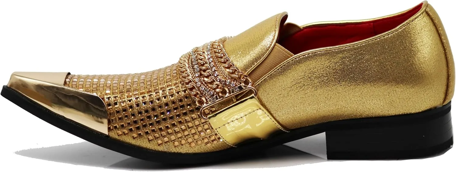 Enzo Romeo Crisino Men Rhinestone Chrome Toe Suede Pointy Buckle Dress Loafer Slip On Shoes