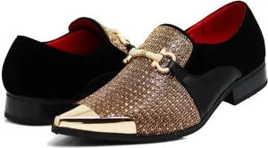 Enzo Romeo Crisino Men Rhinestone Chrome Toe Suede Pointy Buckle Dress Loafer Slip On Shoes