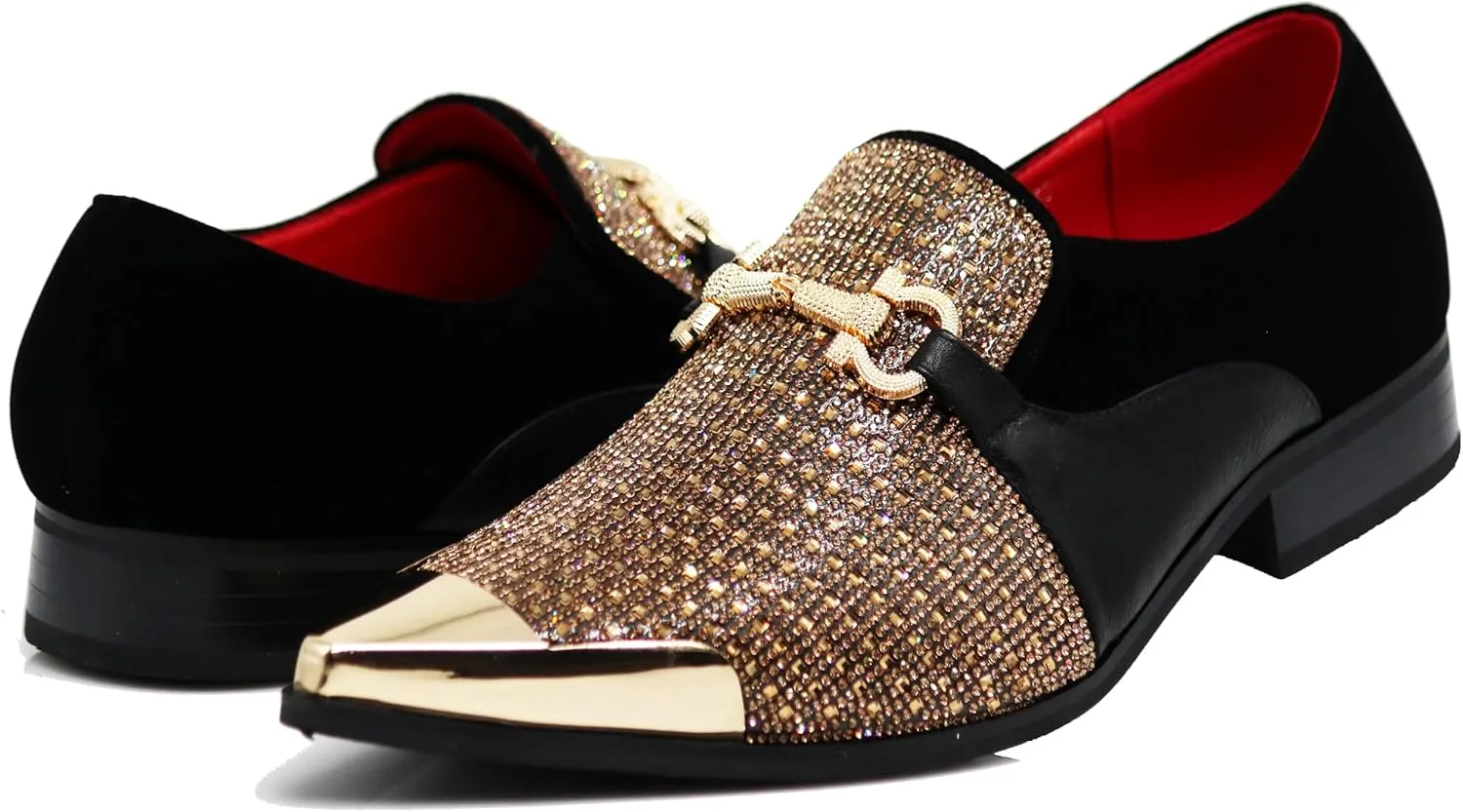 Enzo Romeo Crisino Men Rhinestone Chrome Toe Suede Pointy Buckle Dress Loafer Slip On Shoes